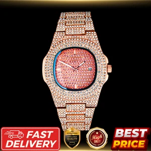 Reloj de cuarzo de lujo de oro rosa de 14k helado - Diamante completo brillante para hombre/mujer - Imagen 1 de 10