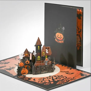 D08-Haunted House with Pumpkin Halloween 3D Pop-Up Card - Picture 1 of 4