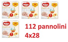 112 PANNOLINI NEW BORN HUGGIES EXTRA CARE 4 PACCHI DA 28 PZ NEONATO TG.1 (2-5Kg)