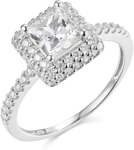 2.55 Ct Princess Cut Double Halo Engagement Wedding Ring Solid 14K White Gold - Picture 1 of 3