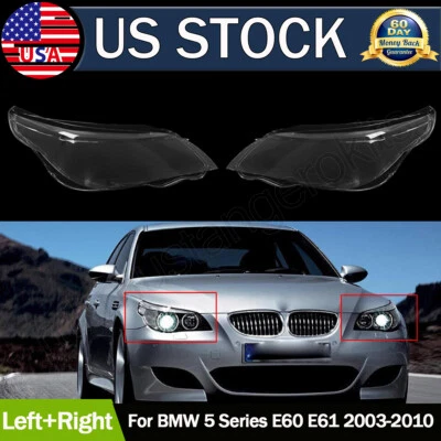 Pair Headlight Headlamp Lens Cover Clear For BMW E60 E61 5Series 525i 530i 03-10 - Image 1 of 4