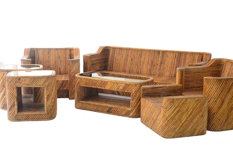 Split reed bamboo 7 Pc. living room set in the manner of Gabriella Crespi Cover