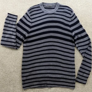 Icebreaker Striped Pure Wool Knit Crew Neck Jumper L/S ~ Grey/Navy Sz Large - Picture 1 of 10