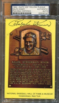 1964 - Date HOF Yellow Plaque Ralph Kiner / Hand Signed - PSADNA - Image 1 of 2