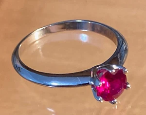 Ruby Ring 6mm Stone Solid Silver White Gold Plated 4 Sizes - Picture 1 of 4