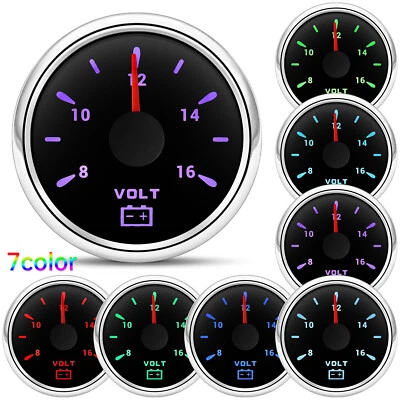2'' 52mm Voltmeter Volt Meter 8-16V Voltage 12V 7 Colors LED For Car Boat Truck - Image 1 of 4