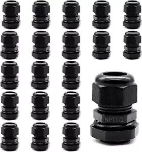 20 PCS Nylon Cable Glands 1/2" Npt,Waterproof Adjustable Diameter 6-12Mm Cable - Picture 1 of 5