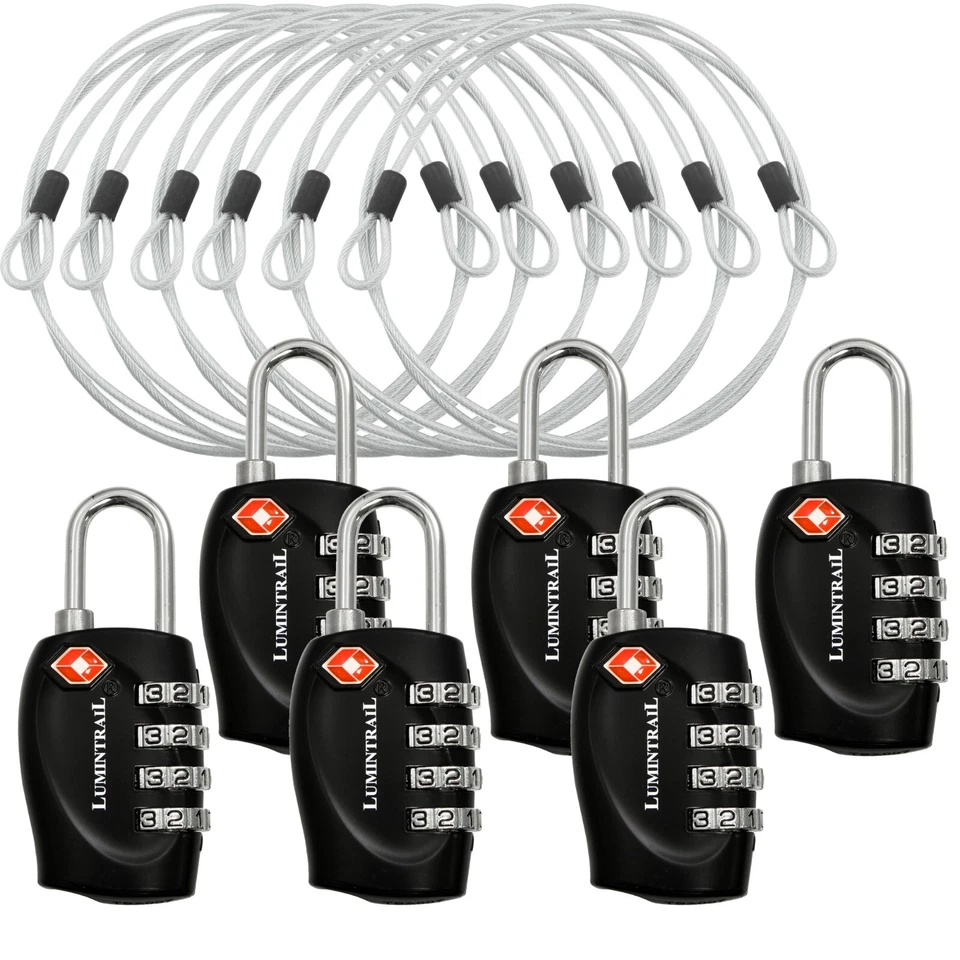 Lumintrail TSA Travel Luggage Lock, 4 Dial Combination with 4 ft Steel Cable