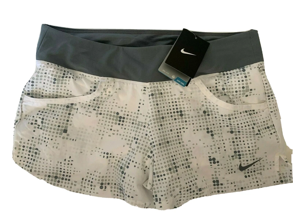 NEW NIKE [S] Women's DRI-FIT Tennis/Golf/Gym Shorts-White/Grey 523556-100 - Image 1 of 1