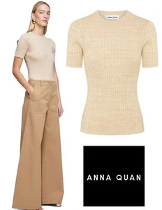 ANNA QUAN Bebe Short Sleeve Cotton Rib Knit Top in Sand Dune 8 US 4 BRAND NEW - Picture 1 of 6