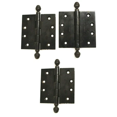 Baldwin 4 x 4" Hinges w Acorn Finial Top Matte Black Finish Set of 3 Cover