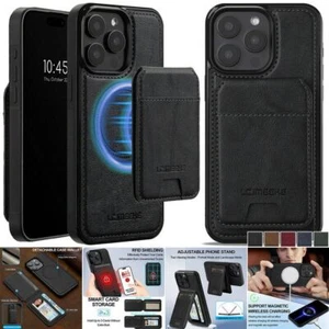 Für iPhone 16 15 14 13 12 11 XS XR 78 SE Magnet Hülle mit MagSafe Leder Wallet - Bild 1 von 78