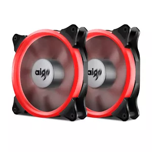2 Pcs Aigo 140mm Red Halo LED PC Computer Case Cooling Ring Clear Silence Fan - Picture 1 of 7