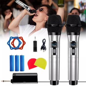 Set sistema microfono wireless UHF professionale doppio portatile ricaricabile kit karaoke US - Foto 1 di 11