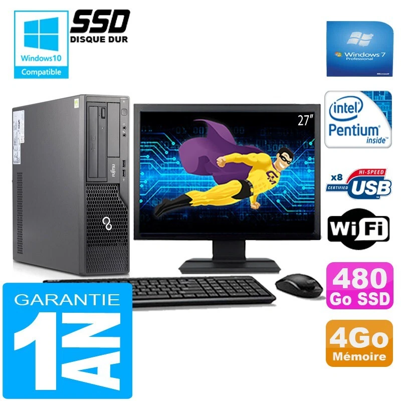 PC Fujitsu Esprimo E500 E85 + SFF G640 4Go Disco 480Go SSD Wifi W7 Pantalla 27" - Imagen 1 de 1
