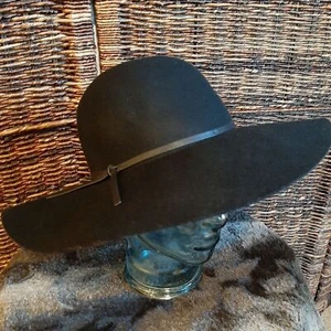 NWT Bohemian Wool Hat Wide Brim Adjustable Boho Western Cowboy Prairie Black - Picture 1 of 8