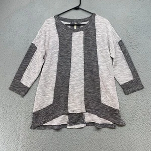 XCVI Sweater Womens Medium Gray 3/4 Sleeve Cotton Blend Neutral Pullover Hi Low - Picture 1 of 11