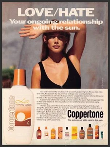 Coppertone 1980s Magazine Print Advertisement 1987 Love / Hate Sunscreen - Picture 1 of 1