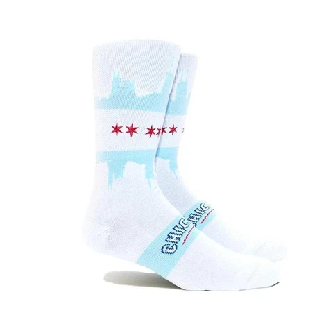 Chicago Cubs Socks Baseball Skyline Chi City Crew White Sky Blue Large or Medium Cover