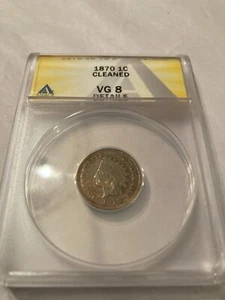 1870 Indian Head Cent : ANACS VG8 : Copper Penny : #1003 - Picture 1 of 4