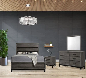 Kings Brand Furniture – Ambroise 4-Piece Queen Size Bedroom Set, Grey/Black - Picture 1 of 8