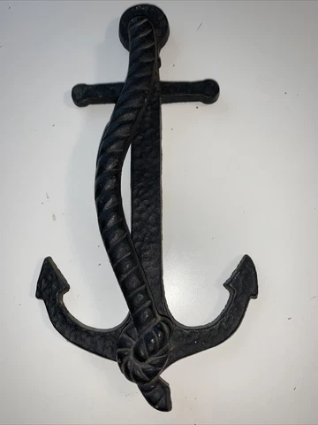 VINTAGE BLACK IRON ANCHOR AND ROPE DOOR KNOCKER NAUTICAL Cover