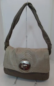 Vince Camuto Gray Leather & Animal Print Design Big Bold Silver Accents - Picture 1 of 18