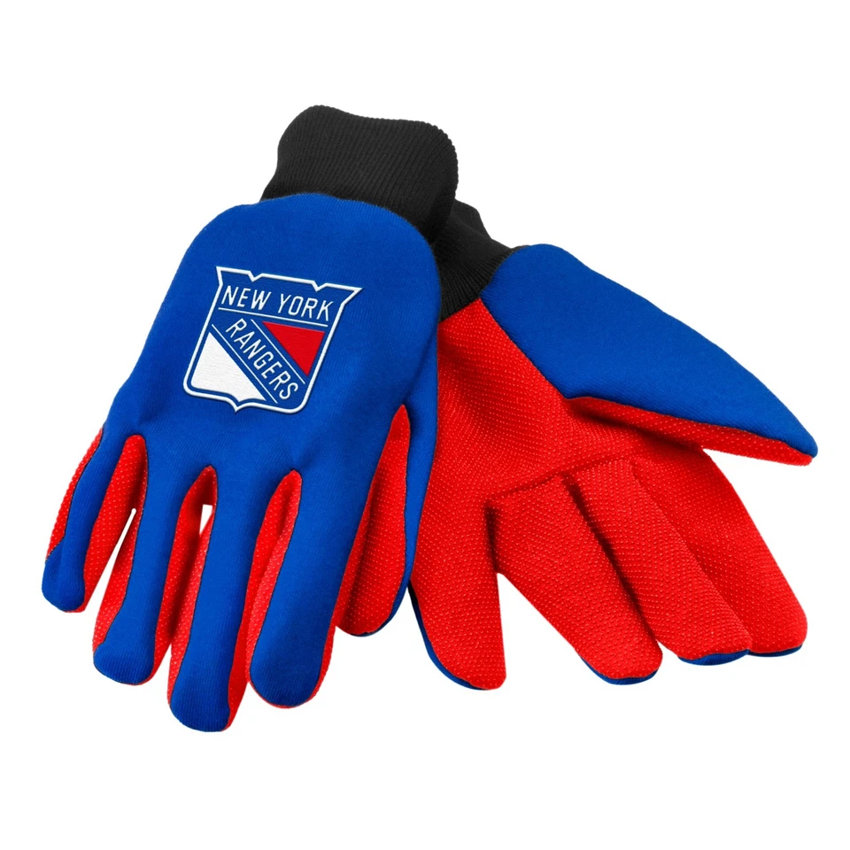 FOREVER COLLECTIBLES New York Rangers Gloves Sports Logo Utility Work Garden NEW Colored Palm