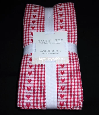 Rachel Zoe Pink Gingham Hearts Fabric Napkins - Set of 8 - Valentine's Day 18" - Image 1 of 4