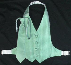 Boy's Clover Green Jean Yves Tuxedo Vest & Tie Set Paisley Wedding Ringbearer - Picture 1 of 4