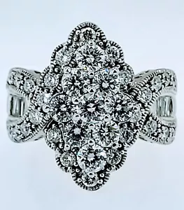 Floral 18k White Gold Natural Brilliant Cut Clean Diamond Cluster Ring 4.0tcw - Picture 1 of 6