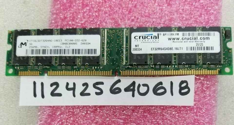 256MB SDRAM SDR SYNCH PC100 CL2 100 100MHZ 168PIN INTEL LOW DENSITY NON-ECC - Image 1 of 1