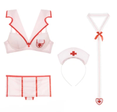 Pink Nurse Babydoll Costume Sexy Uniform Collared Cross Ribbon Halloween Costume - Image 1 of 4