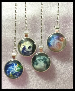 Handcrafted Sunset Sky Earth Moon Universe Space Theme Silver Fan Pull - Picture 1 of 10