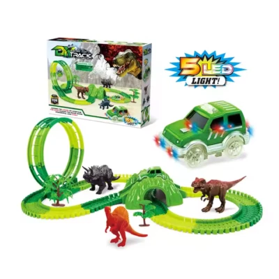 DIY 154-Pcs Dinosaur Tracks Car Toy Magic 360 Loop Tracks w/ Five  LED Lights - Image 1 of 4