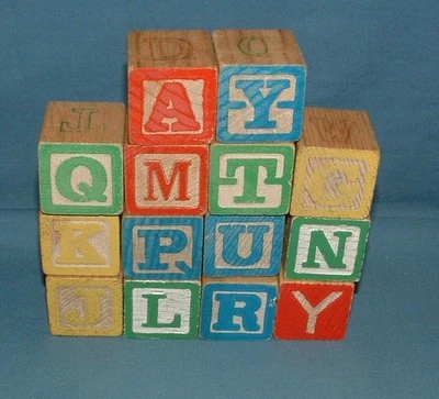 14 VINTAGE 1 1/4" CHILDREN'S WOODEN ALPHABET BLOCKS - USED CONDITION - Image 1 of 4