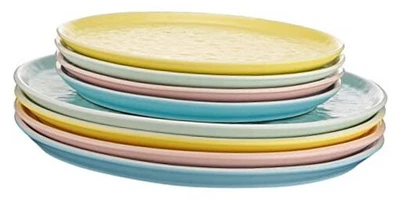  Juego de 4 platos de gres Elena azul, menta, rosa, amarillo Foto 1 de 4