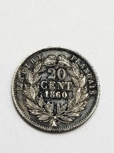 1860-A France 20 Centimes / 20 Cent Silver Coin / High Grade Coin - Picture 1 of 2
