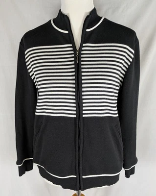 Suéter elástico Dress Barn para mujer talla mediana manga larga negro blanco cremallera completa Foto 1 de 4