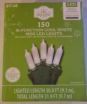 Holiday Time 16 Function LED Cool White Mini Lights 150 Count New - Image 1 of 4