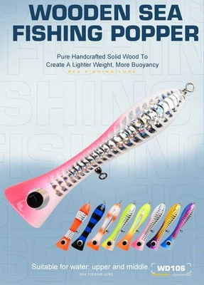 Señuelo de atún de pesca Big Game de madera para agua salada GT Popper 22 cm/120 g Foto 1 de 4