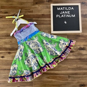 Matilda Jane Platinum Night Owl Roundabout Ellie Dress Halter Blue Green 4 - Picture 1 of 10