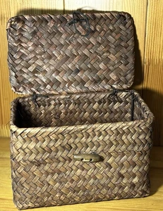 Vintage natürlicher geflochtener brauner Korb/Rattan/Strohkorb - Rezept Aufbewahrungsbox EUC - Bild 1 von 11