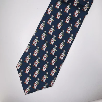 Corbata Brooks Brothers Makers 100% Seda Hecha en EE. UU. Azul Pingüino Repp 3.75"x56" Foto 1 de 4