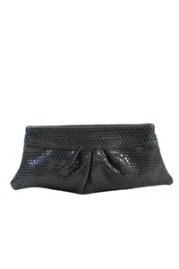 Lauren Merkin Womens Small Animal Embossed Leather Clutch Handbag Gray - Picture 1 of 7