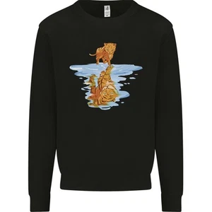 Funny Tiger Cat Reflection Kids Sweatshirt Jumper - Picture 1 of 35