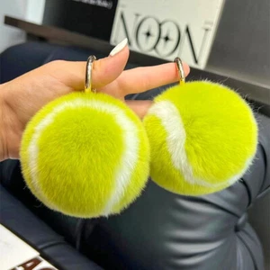 Llavero de tenis de piel de conejo real bolso dije bola de piel bolso pompón coche colgante teléfono - Imagen 1 de 6