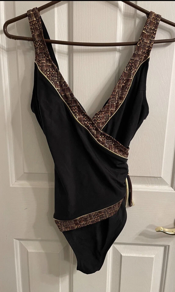 Traje de baño Longitude negro/marrón de una pieza para mujer talla 8 borla lateral Foto 1 de 4