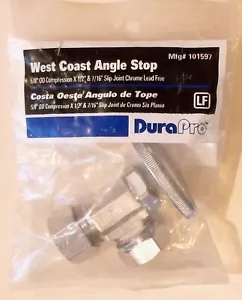 DuraPro 101597 West Coast Angle Stop Valve, 5/8" OD Comp x 7/16" Slip Joint - Picture 1 of 2