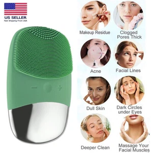 Electric Ultrasonic Facial Skin Care Silicone Cleaner USB Waterproof Massager - Picture 1 of 14